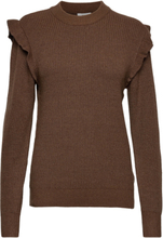 Objmalena L/S Ruffle Pullover Tops Knitwear Jumpers Brown Object