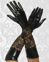Sexiga Lackimiterade Handskar med Spetstyg – Svarta