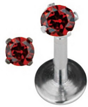 Round Diamond - Labret Piercing med Rød Sten