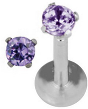 Round Diamond - Labret Piercing med Lila Sten