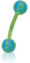 Banan Øyenbrynspiercing i Grønn med Stripete Grønne og Blå Kuler - 1.2 x 8 mm
