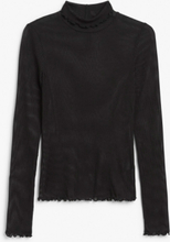 Long sleeve ribbed roll neck top - Black