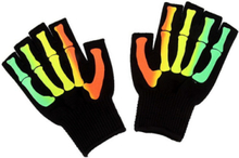 Svarta Handskar med Öppna Fingertoppar – Flerfärgat Skelettprint