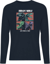 Jurassic Park World Four Colour Faces Men's Long Sleeve T-Shirt - Navy - XS - Navy