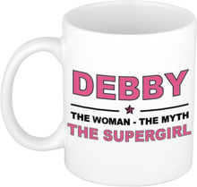 Debby The woman, The myth the supergirl bedankt cadeau mok/beker 300 ml keramiek
