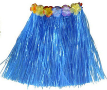 Hawaii Hula Skjørt m/Blomster - 40 cm Blå