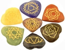 SET 7 chakra symbolen hartvormige halfedelstenen - 3.5 - Edelsteen