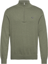 Clay Cotton Half-Zip Sweater Tops Knitwear Half Zip Jumpers Green Lexington Clothing