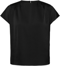 Satin Shine Ss Gathered Blouse Tops Blouses Short-sleeved Black Calvin Klein