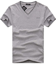 Summer Men's Classic Solid Color Letters Embroidery T-shirt V-neck Slim Casual Sport Tees T-shirts