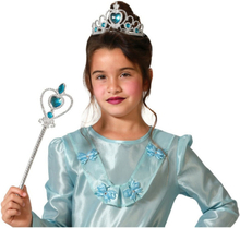 Carnaval verkleed Tiara/diadeem - Prinsessen kroontje met toverstokje - zilver/blauw - meisjes