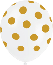 6 stk 30 cm - Hvite Ballonger med Gullfargede Polka Dots