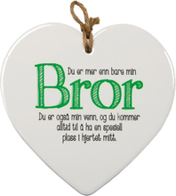 Bror - Porslinshjärta med Norsk Text 15 cm