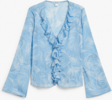 Frilled blouse with bell sleeves - Blue