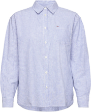 Tjw Boxy Stripe Linen Shirt Tops Shirts Linen Shirts Blue Tommy Jeans