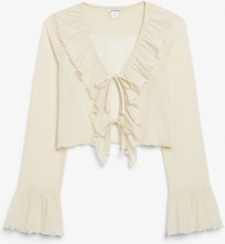 Tie front mesh blouse with ruffles - Beige