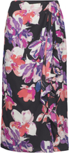 Floral Georgette Midi Skirt Knælang Nederdel Black Lauren Ralph Lauren