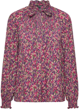 Floral Pleated Georgette Tie-Neck Blouse Tops Blouses Long-sleeved Pink Lauren Ralph Lauren