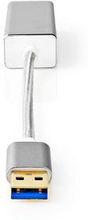 Nedis USB-A Adapter | USB 3.2 Gen 1 | USB-A Hane | RJ45 Hona | 1 Gbps | 0.20 m | Rund | Guldplaterad | Flätad / Nylon | Silver | Kartong med täckt fönster