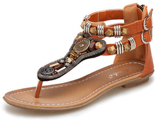 Bohemia Rhinestone Zipper Buckle Vintage Flat Sandals