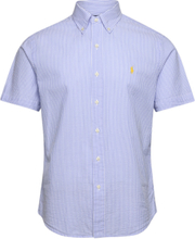 Custom Fit Striped Seersucker Shirt Tops Shirts Short-sleeved Blue Polo Ralph Lauren