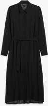 Textured midi shirt dress - Black