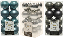 48x Stuks kunststof kerstballen mix antraciet grijs/zilver/ijsblauw 4 cm