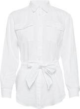 Belted Linen Shirt Tops Shirts Long-sleeved White Lauren Ralph Lauren