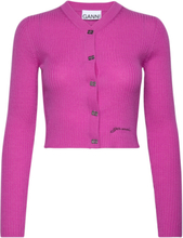 Mini Ribbed Merino Knit Designers Knitwear Cardigans Pink Ganni