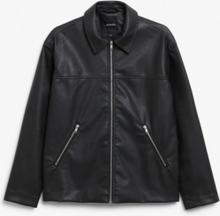 Faux-leather zip-up biker jacket - Black
