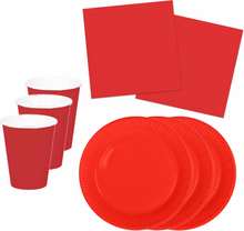 Tafel dekken feestartikelen kleur rood 32x bordjes/32x drink bekers/40x servetten