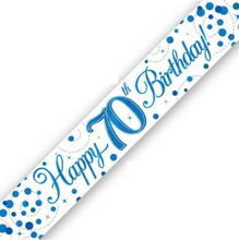 Happy 70th Birthday - 2,7 Meter Hvit og Blå Holografisk Banner