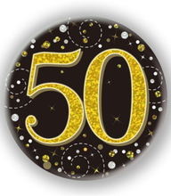 50-års Feiring Svart og Gullfarget Holografisk Stor Button/Badge