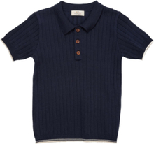 Rib Knitted Polo Tops T-shirts Polo Shirts Short-sleeved Polo Shirts Navy Copenhagen Colors