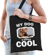 Duitse herder honden tasje zwart volwassenen en kinderen - my dog serious is cool kado boodschappent