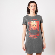 Friday the 13th Jason Lives Women's T-Shirt Dress - Black Acid Wash - XS