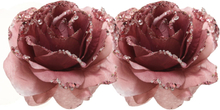 2x Oud roze decoratie bloemen rozen op clip 14 cm