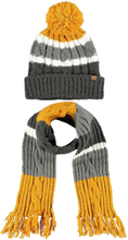 Luxe kinder winterset sjaal en muts okergeel/grijs