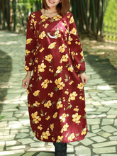 ZHI Women Vintage Floral Printed Long Sleeve Vintage Maxi Dresses