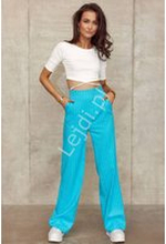 Lniane spodnie w paski, niebieskie spodnie damskie z szerokimi nogawkami 0026