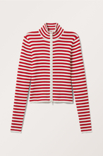 Cropped Knitted Zip Cardigan - Red