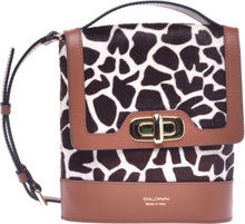 Shoulder bag in white and brown animalier pony hair calf
