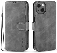 DG.MING Til iPhone 14 Plus Anti-ridse PU Læder Pung Telefon Case Stand Retro stil Magnetisk lukning