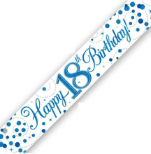 Happy 18th Birthday - 2,7 Meter Hvit og Blå Holografisk Banner