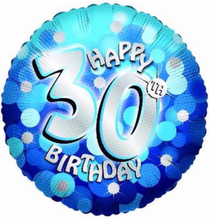 Happy 30th Birthday - Blå Glitrende Folieballong 45 cm
