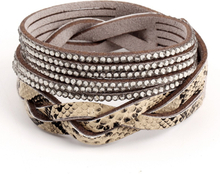 Armband "Snake" med Rhinestone och PU-läder -Grå