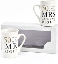 Mr. and Mrs. Right - 2 stk 50 års Jubileumskrus med Tekst