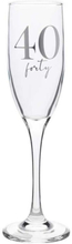 40 ÅR - Champagneglass med Sølvfarget Tekst i Gaveeske 22 cm