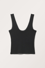 Laced Fitted Pointelle Tank Top - Black