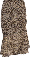 Leopard Skirt With Gathered Detail Knælang Nederdel Black Mango